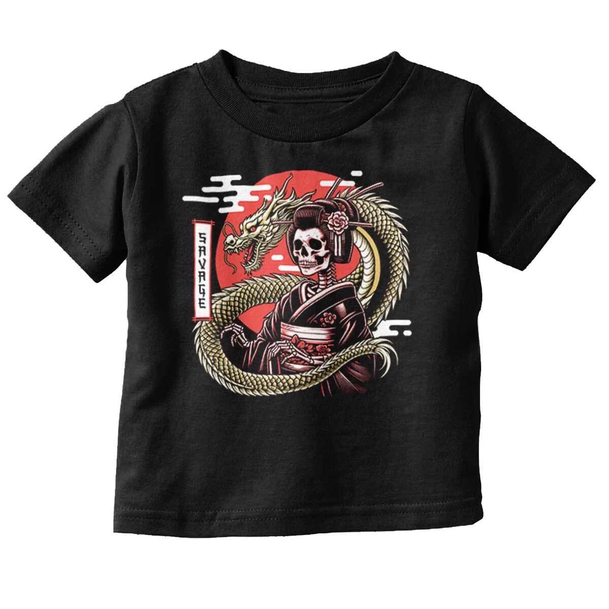 Traditional Skeleton Geisha Savage Dragon Toddler Boy Girl Youth T Shirt Tee XXL