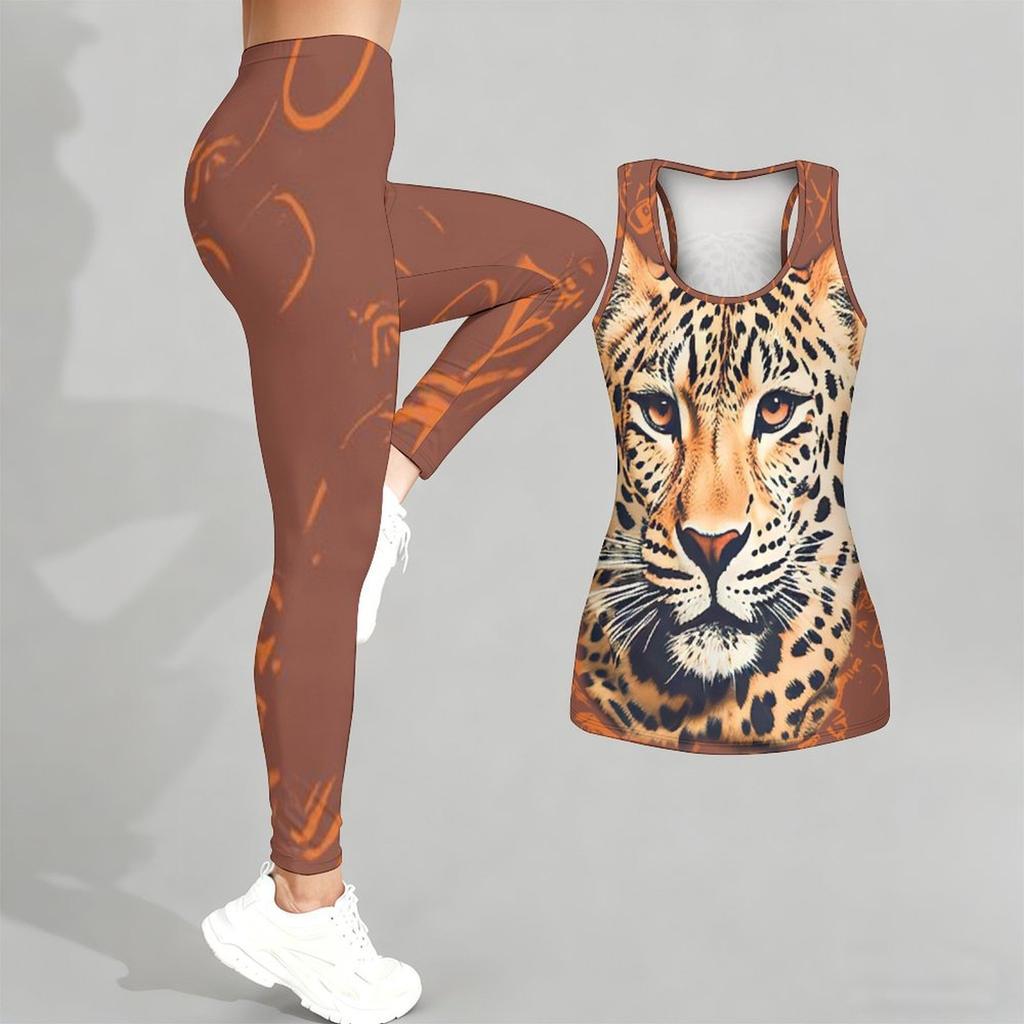 Animal Printed Yoga Outfit for Women Fashion Workout Leggings Fitness Sports Casual Yoga Set Sports Suit