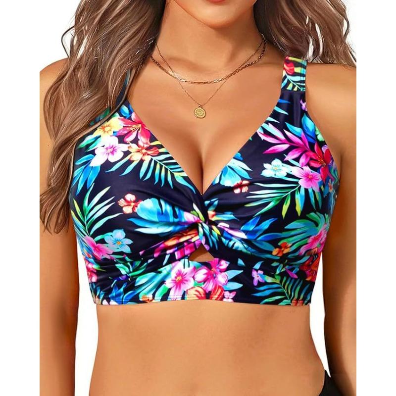Women's bikini new swimsuit seaside vacation casual neck top