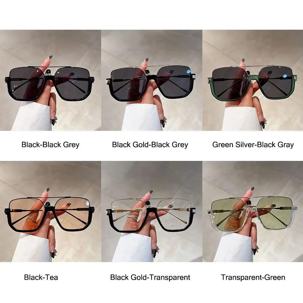 1Pc Vintage Oversized Sunglasses Fashion Square Shades For Women Men Trendy Popular Half Metal Frame Eyewear Uv400 Sun Glasses