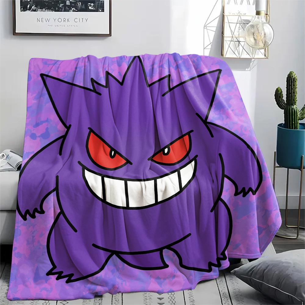 Purple Gengar Pattern Flannel Blanket, High Quality Comfortable for All Seasons, Home Decor, Warmth and Comfort, Perfect for Gifts.