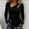 Women Asymmetric Cutout Long Sleeve Top Slim Fitted Eyelet Strap Decor Ruched Tee Y2K Streetwear Blouse