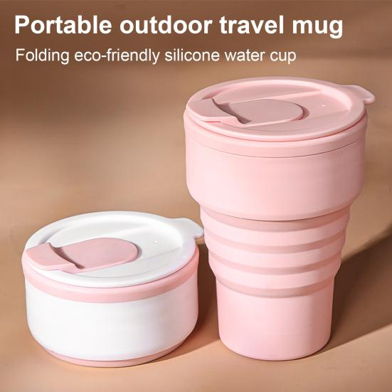Collapsible Silicone Travel Cup 12oz Portable Foldable Coffee Mug for Camping Hiking Commuting Leakproof Eco-Friendly Water Bottle with Wide Mouth