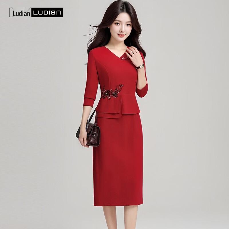 LUDIan Damen V-Ausschnitt Faux Zweiteiler Brautmutterkleid