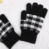 Winter Fashion Retro Plaid Gloves Outdoor Cycling Warm Five-Finger Knitted Gloves