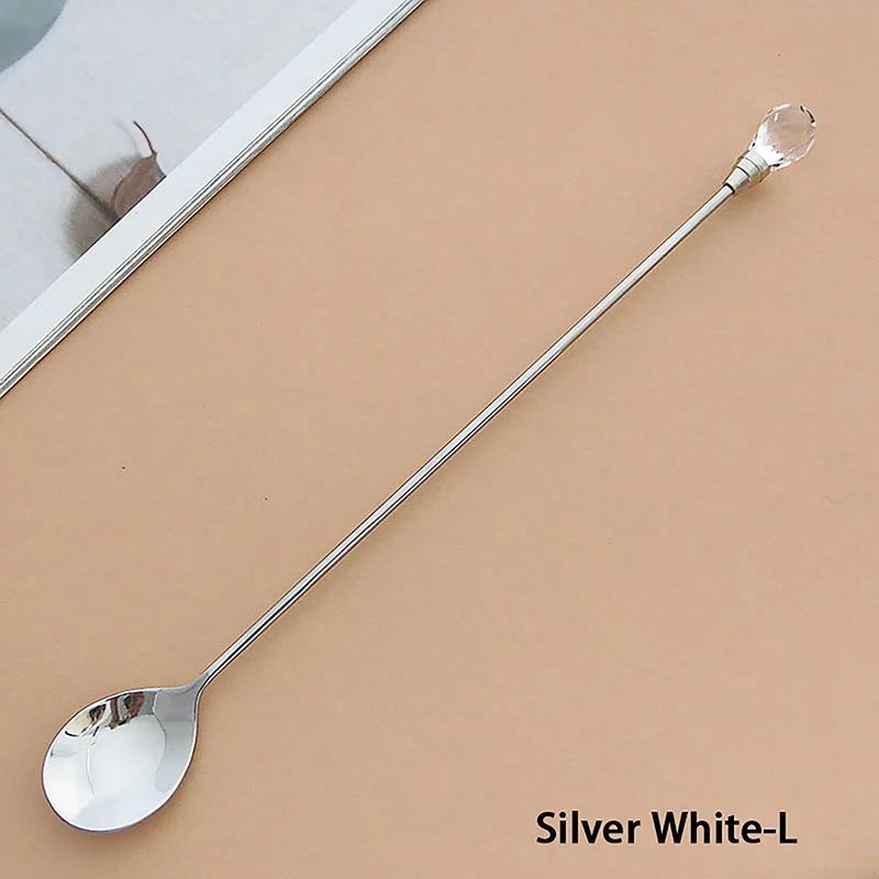 1 Stück Kristalllöffel-Set Langer Griff Teelöffel 430 Edelstahl Diamant Eis Löffel Perfekt für Dessert Eis Kaffee Cocktail