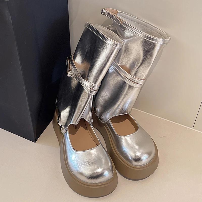 Women Cool Boots Sandals Mid Calf Flats Platform Shoes Summer New 2025 Trend Casual Woman Sandals Brand Zapatillas Mujer