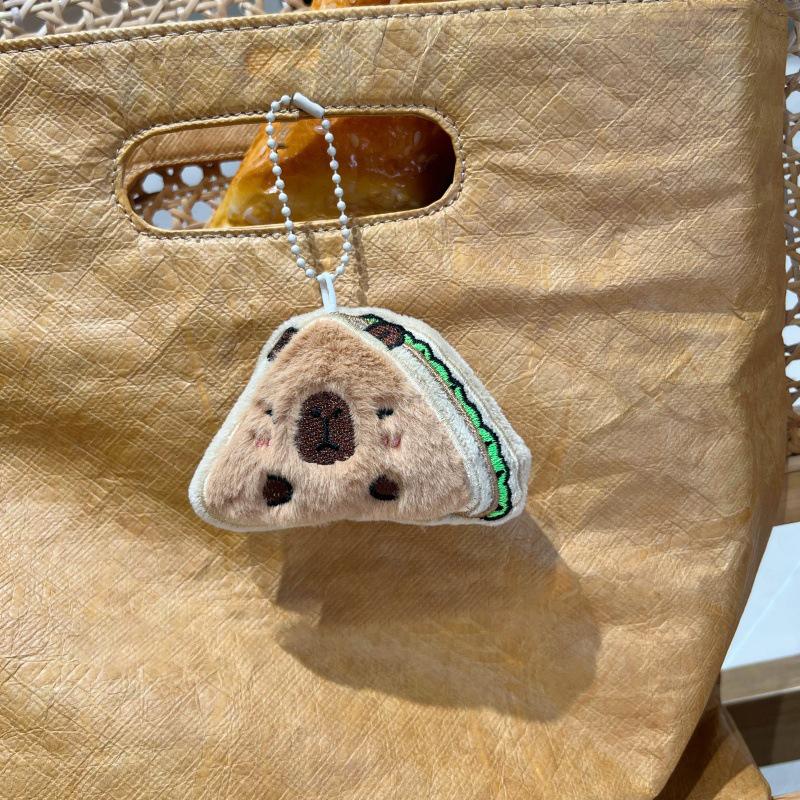 Llavero de peluche con forma de hamburguesa y capibara, diseño de sándwich, para coche, mochila, bolso, decoración, regalo para niños.