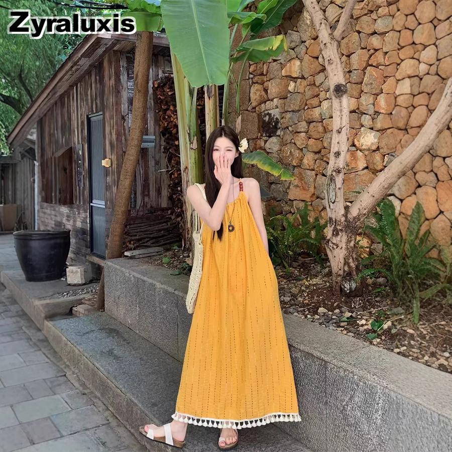 Tropical Island Dopamine Dressing Long Dress for Women - Bali Beach Photo Shoot Outfit