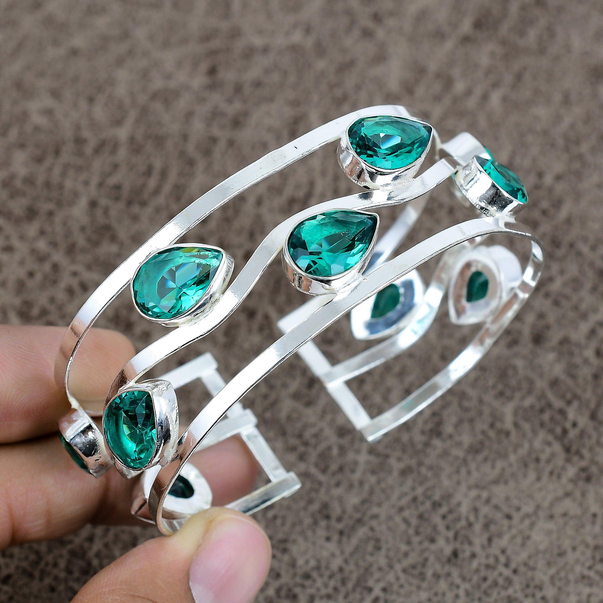 

Indicolite Tourmaline Gemstone 925 Sterling Silver Cuff Bangle Adjustable KKG-205