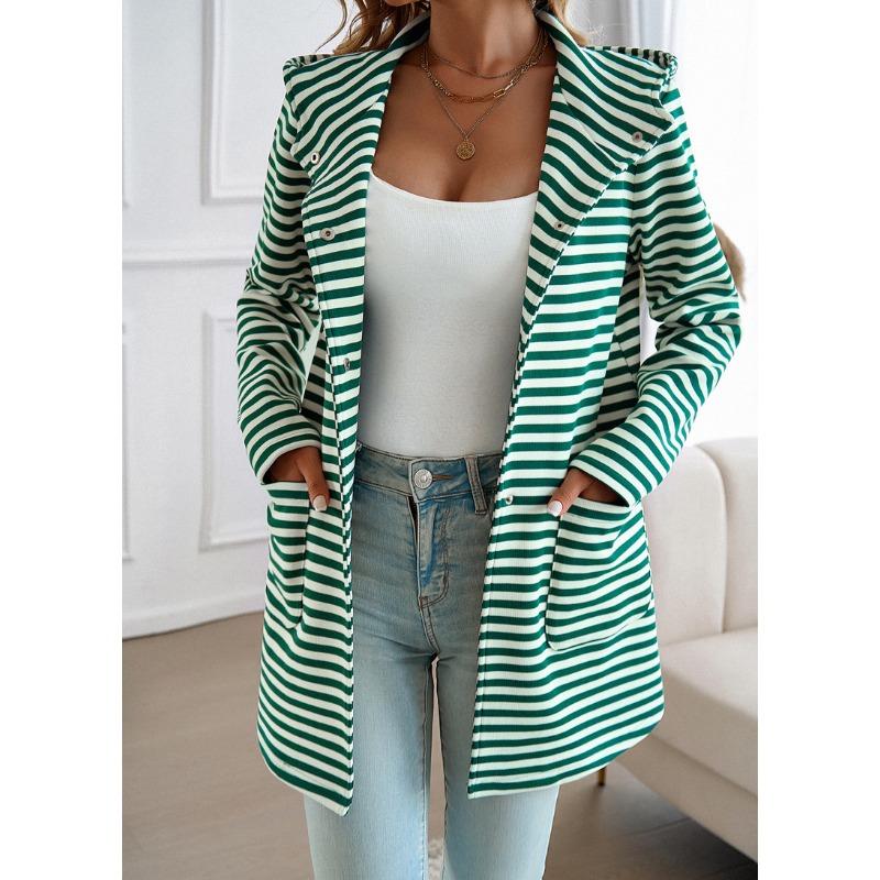Women's Autumn and Winter New Temperament Striped Cardigan Hooded Knitted Long-sleeved Jacket
