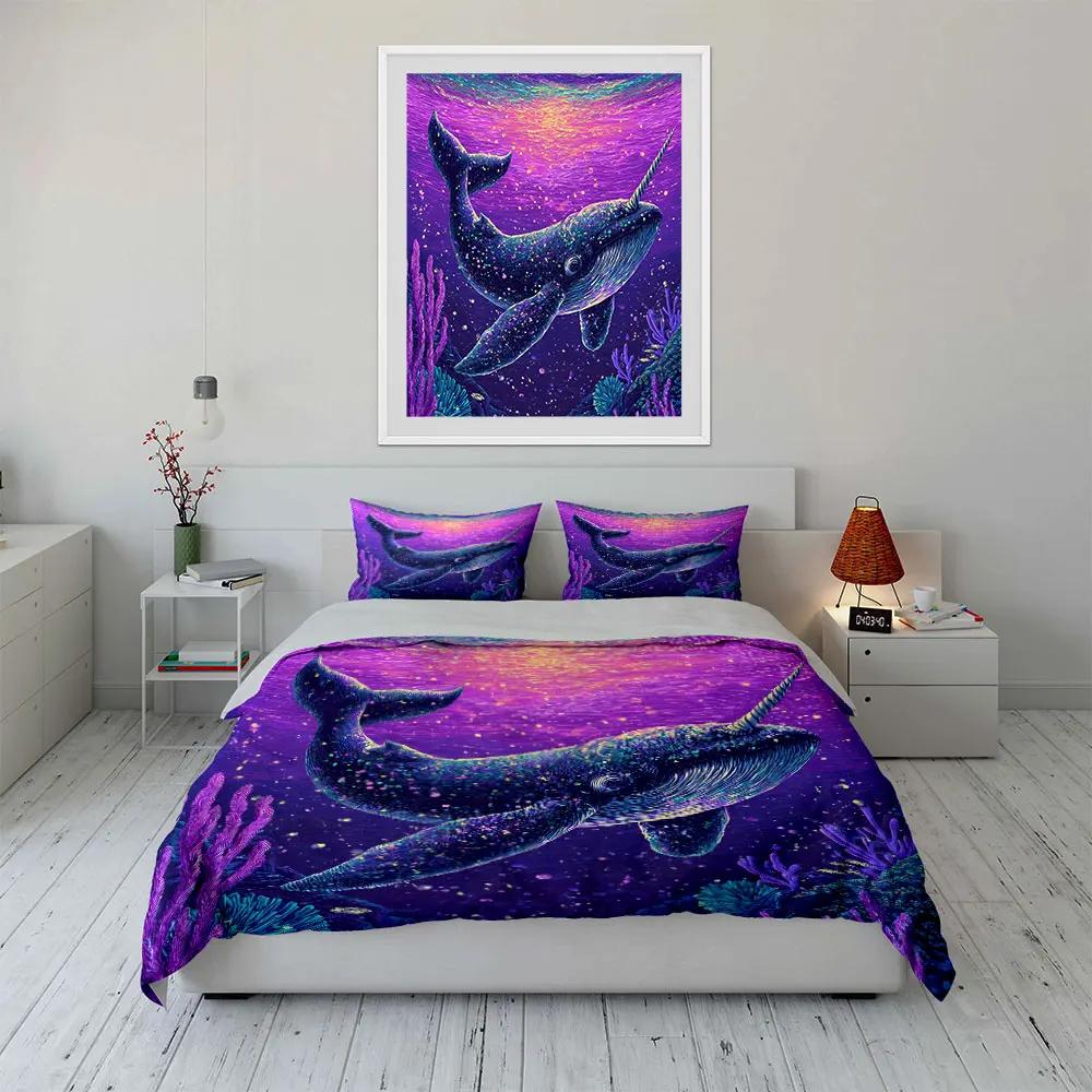 """Ozean-Thema Narwal Kunst Dekor"" Weich Bequem Bettbezug Bettwäsche Set Enthalten 1*Bettbezug & 2*Kissenbezüge Geschenk"