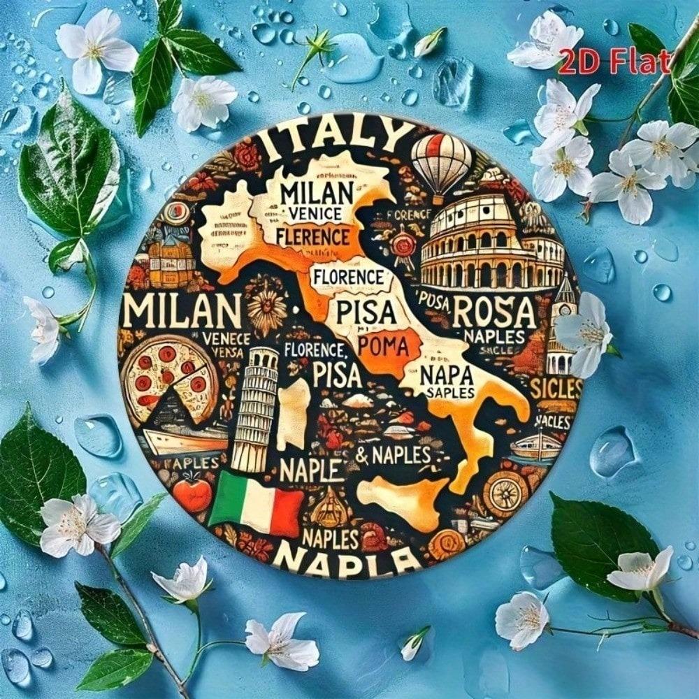 Vintage Italien Karte Blechschild 8x8 Zoll Retro Wandkunst Aluminiumschild Italien Reise Dekoration Heimbar Rustikales Metallposter