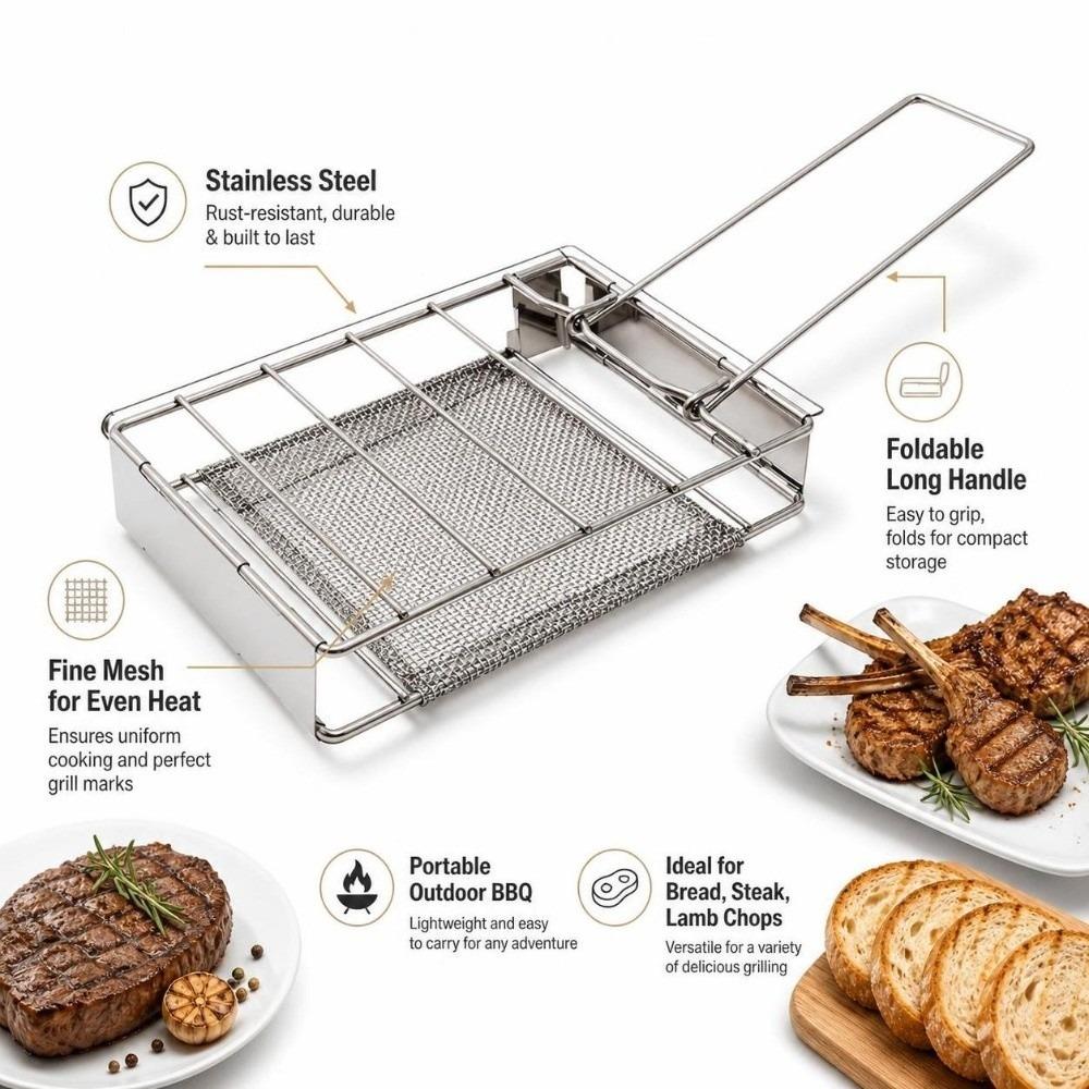 Handheld Outdoor Toast Toaster Rack Foldable Bread Rack Toast Bread Grill Rack Meat Skewers
