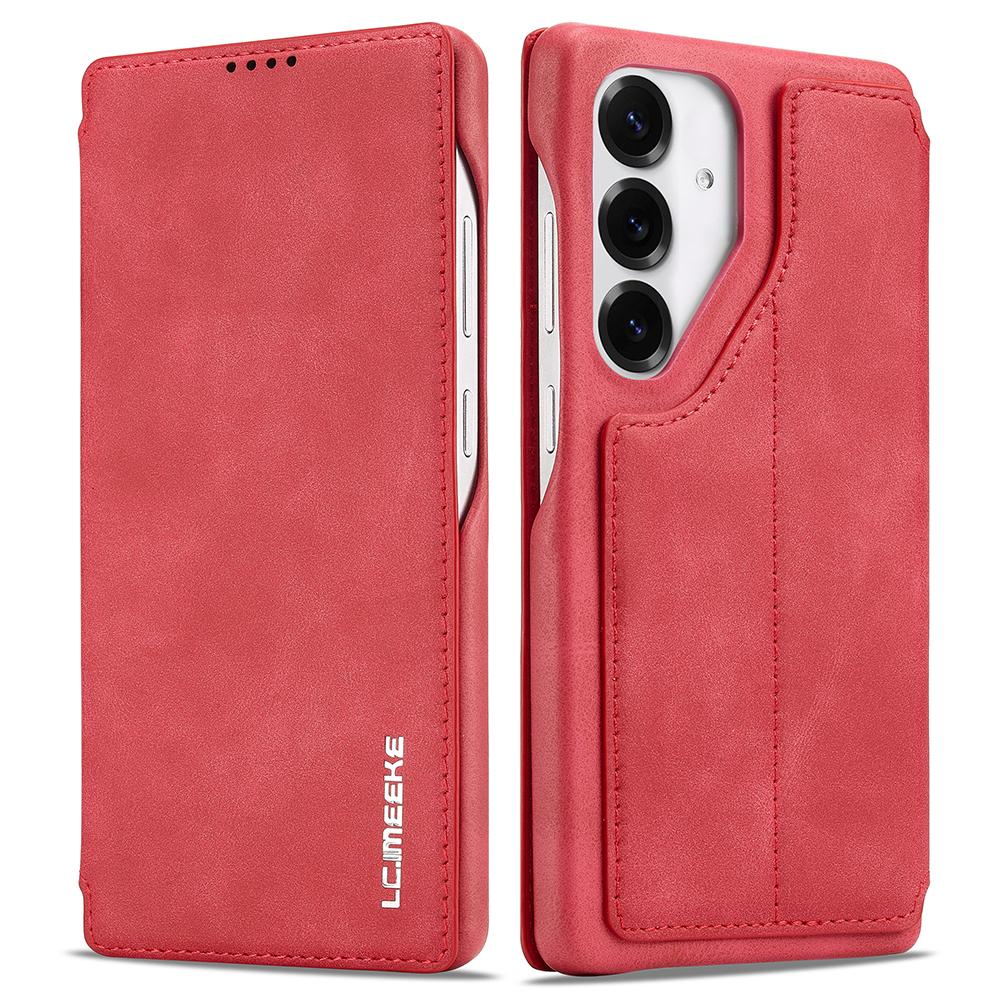 

LC.IMEEKE For Samsung Galaxy S25 Case Card Holder Stand Leather Phone Cover Red