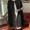 Women Cloak Japanese Style Batwing Fit Sleeveless Thick Warm Cardigan Coat Autumn Winter Open Stitch Solid Color Long Cape Woolen Outerwear