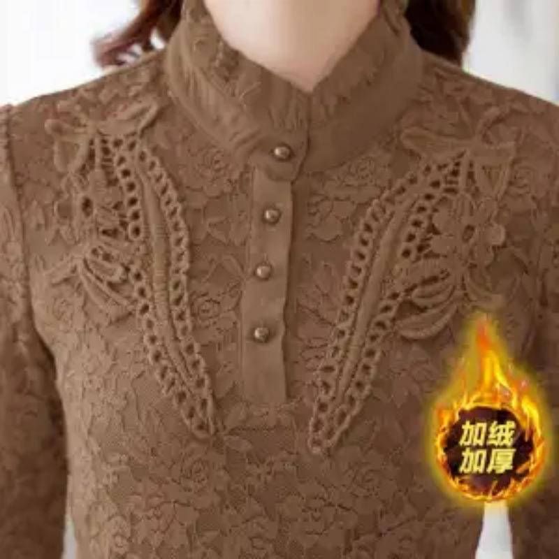 Bluzka bazowa dla kobiet Jesień Zima Nowa Koronkowa koszulka Moda Wszechstronna Wyszczuplająca koszula