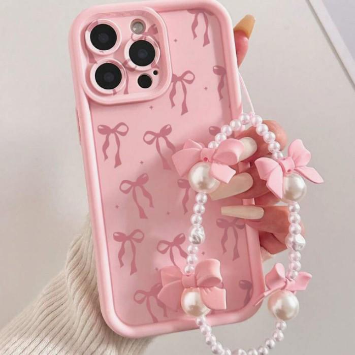 Stylish Bow Chain Case for iPhone Models: 13 Pro, 15, 15 Pro Max, 16, 17