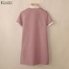 ZANZEA Women Splice Turn Down Collar Casual Short Sleeve Shirt Dress