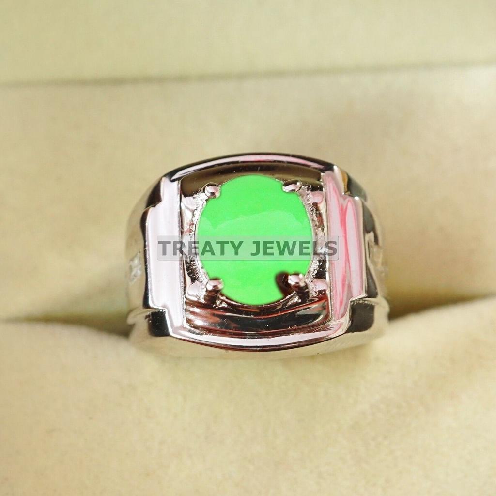 Jade Oval Cut Gemstone With 925 Sterling Silver Ring For Men's #B144 JL375671585856