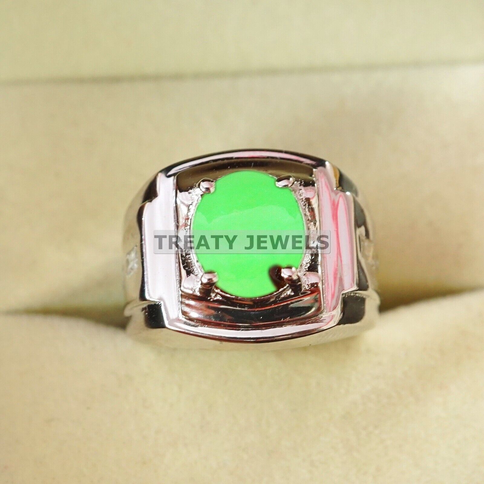 

Jade Oval Cut Gemstone With 925 Sterling Silver Ring For Men s #B144 JL375671585856 4-16 US срібний