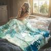 Blue White Swirling Waves Flannel Blanket Soft Warm Christmas Halloween Blanket for Lightweight Cozy Room Home Decor Gifts