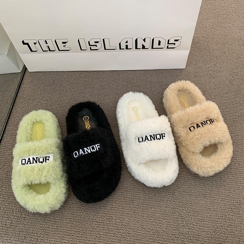 Internet celebrity letter Mao Mao slippers women's autumn and winter new women's wear casual home warm word flat bottom slippers spring and summer