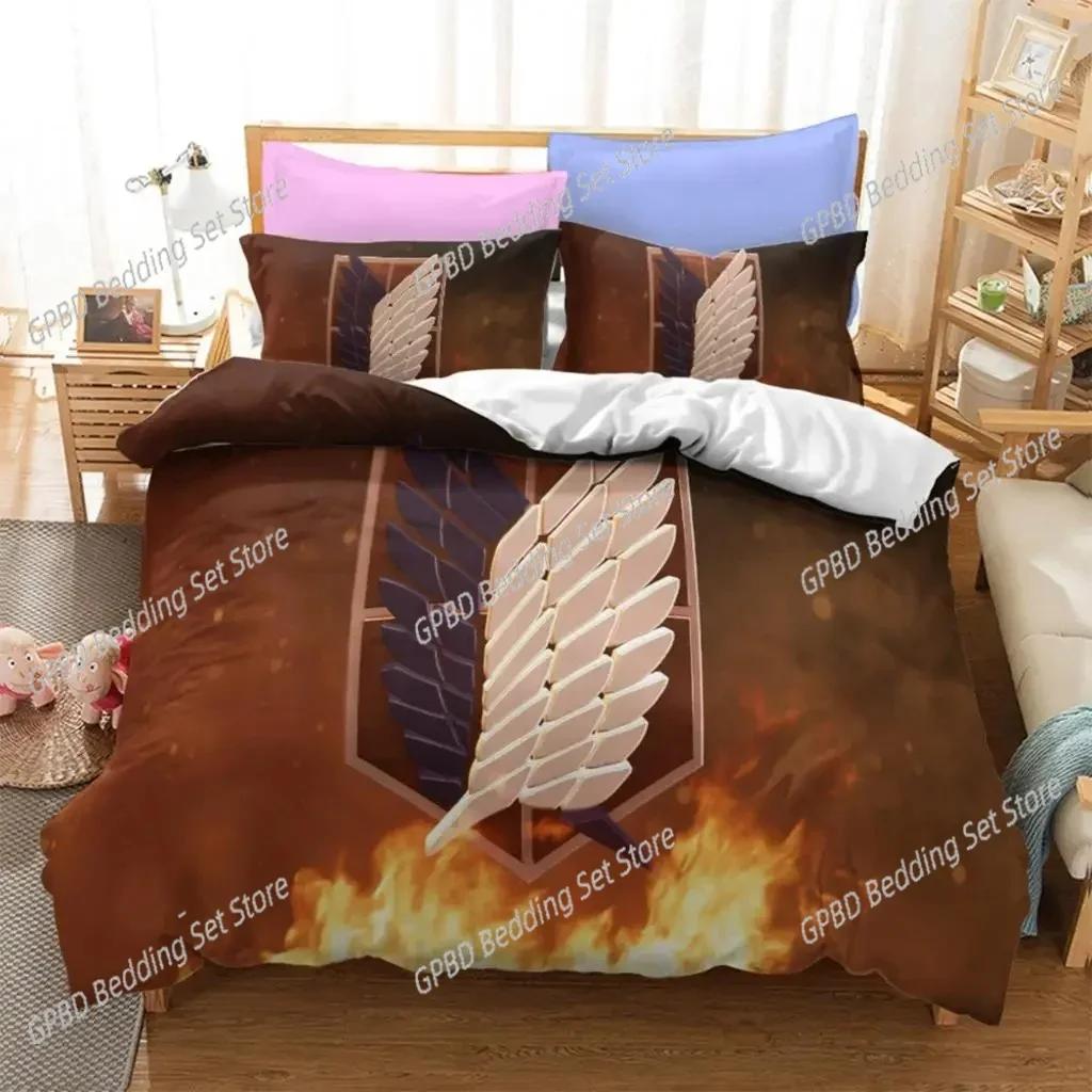 Anime Attack on Titan Bequeme Bettdecke Bettbezug Kissenbezug Bettwäsche-Set Kinderzimmer Dekoration Heimtextilien