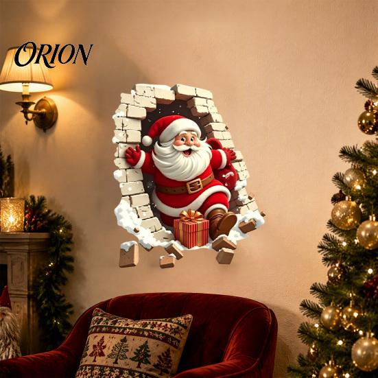 Removable Wall Art Broken Santa Sticker, Christmas Claus Decoration Decal, Mural for Living Room Bedroom Holiday Party Easy to Apply Decals