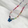 European Retro Bohemian Multi-Color Beaded Necklace with Butterfly Pendant