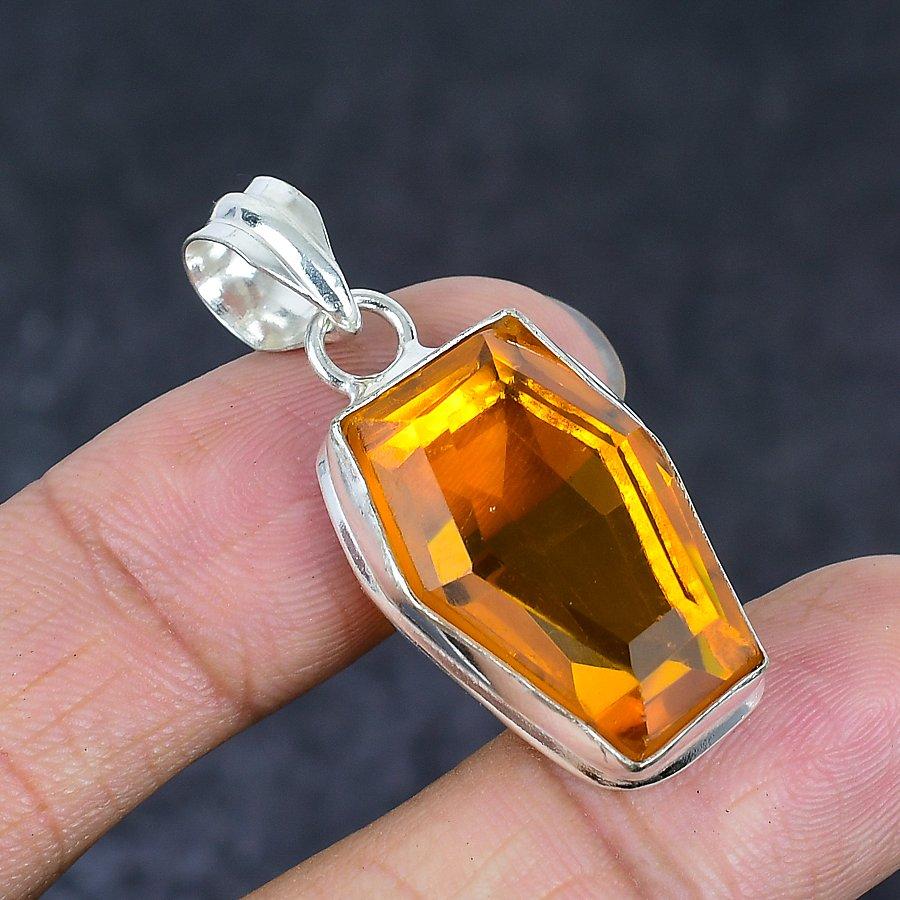 Natural Honey Topaz Gemstone 925 Sterling Silver Jewelry Pendant 1.58" E7o56