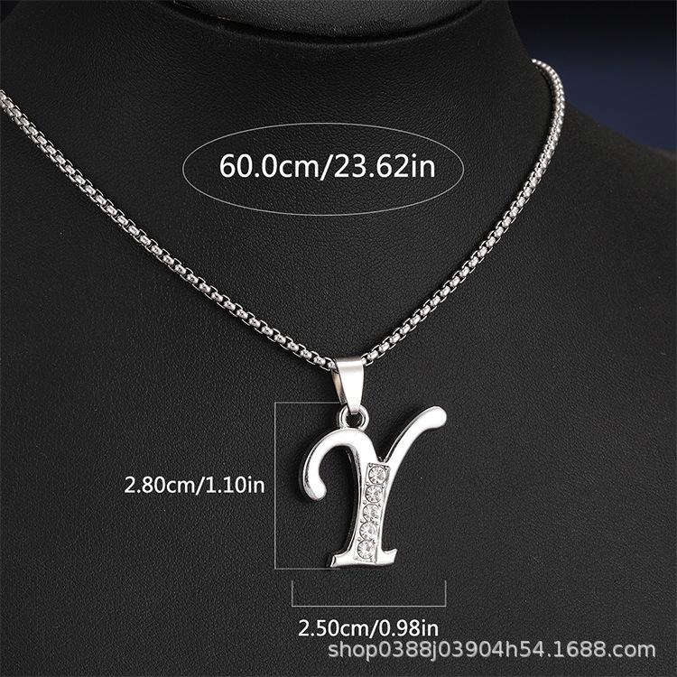 Collana con Ciondolo Lettere Inglesi 26 Colore Argento alla Moda Micro-intarsiata Zircone per Uomo Donna Amici Coppia Gioielli in Acciaio Inossidabile