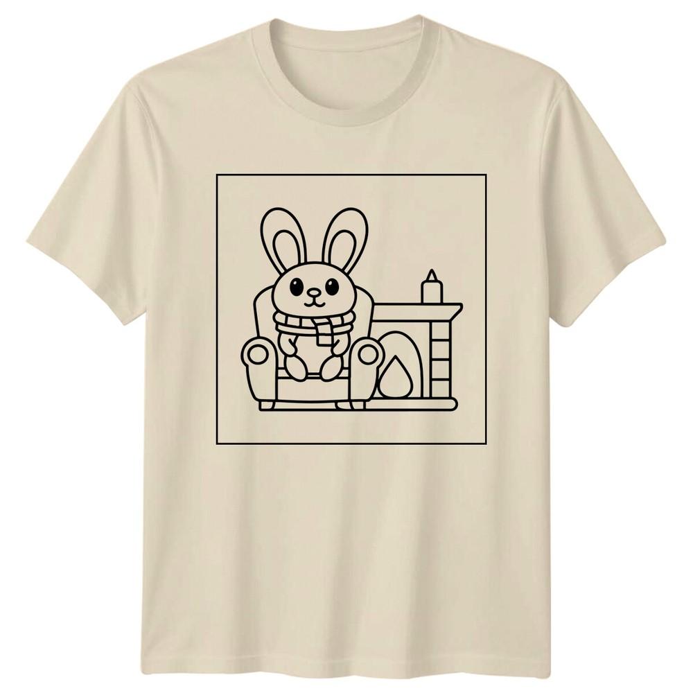 Rabbit In Chair Fireplace Graphic Unisexs TShirt Unisexs Tee