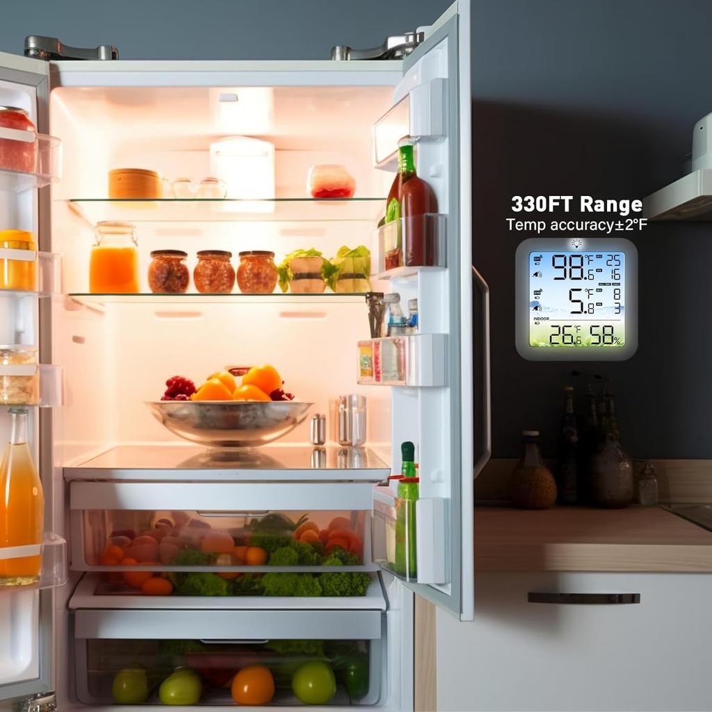Wireless Freezer Thermometer with Alarm Household Digital Temperature Gauge Refrigerator Digital Thermometer with Backlit Display Prevent Food