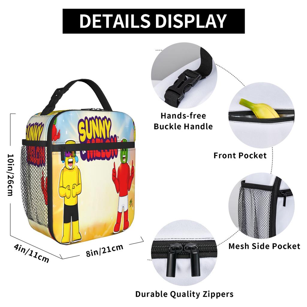 Sunny and Melon Merch Insulated Lunch Tote Bag For School  Storage Food Boxes Reusable Thermal Cooler Lunch Boxes