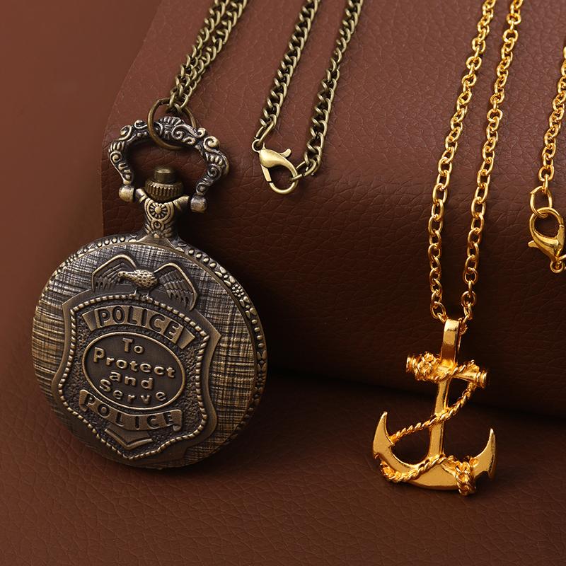 

2 шт./набор, 1 шт. модные классические ретро кварцевые карманные часы для мужчин, подарки и 1 шт. золотой винтажный пиратский якорь, ожерелье с подвеской, идеально подходит для подарков мужчинам