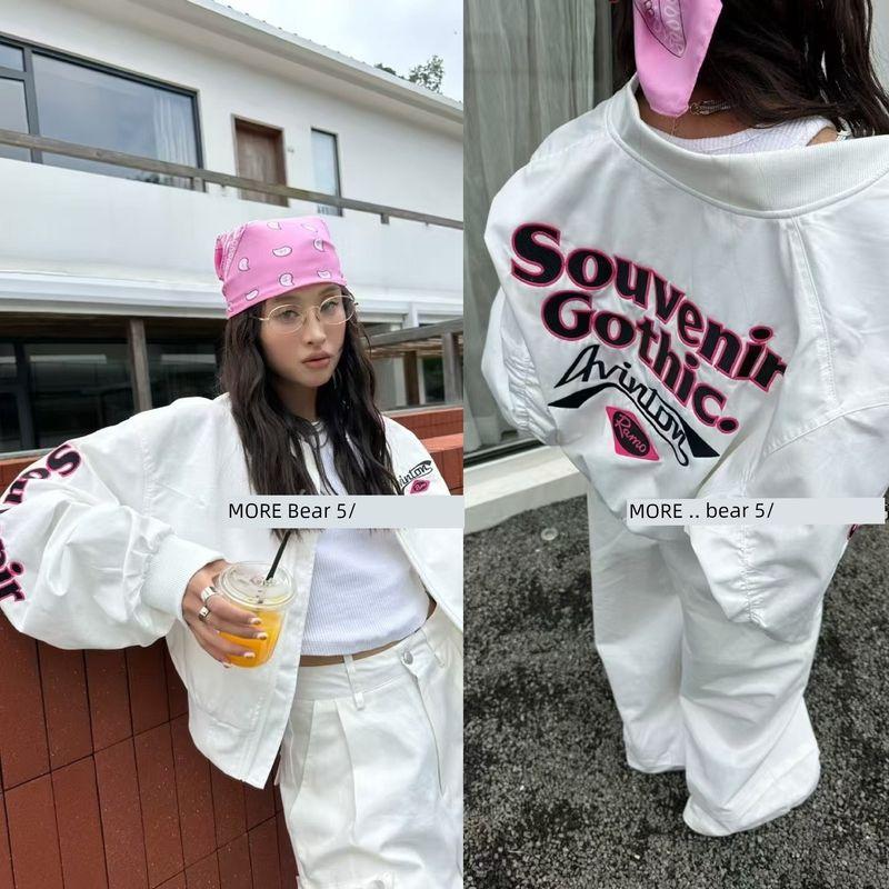 

Европейские товары 2025 Весна и Осень Новое поступление Свободный Западный стиль Стройнящий Универсальный Короткий Письмо Вышивка Бейсбольная куртка-униформа Верхняя одежда Женская White One size