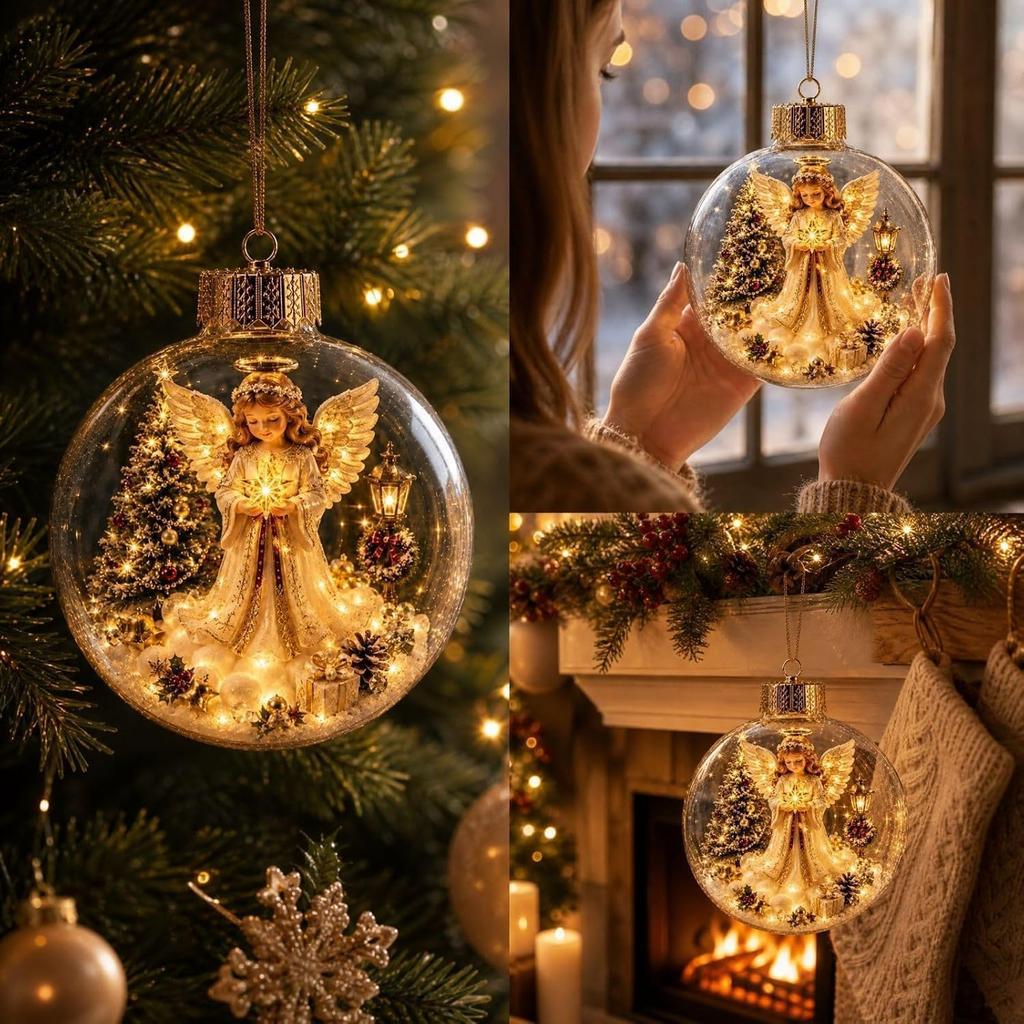 8Pcs 3D Glowing Christmas Story Ornament   3.15 Inch Miniature Diorama Ball with Warm LED Light   Shatterproof Plastic Holiday Tree Decor Gift