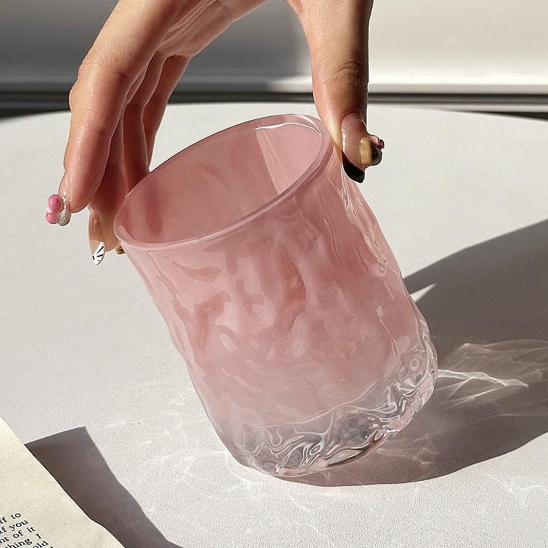 Cherry Blossom Pink Crystal Glass Cup,, Hammer Patterned Whiskey Glass, Ladies' High-value Juice Coffee Cups, Cold Beer Glass