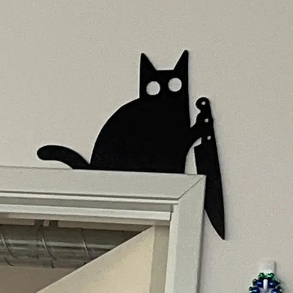 Metal Black Cat Door Topper 2025 Halloween Party Decor Creative Door Corner Sign Door Frame Decor Wall Art Handicraft Home Decor