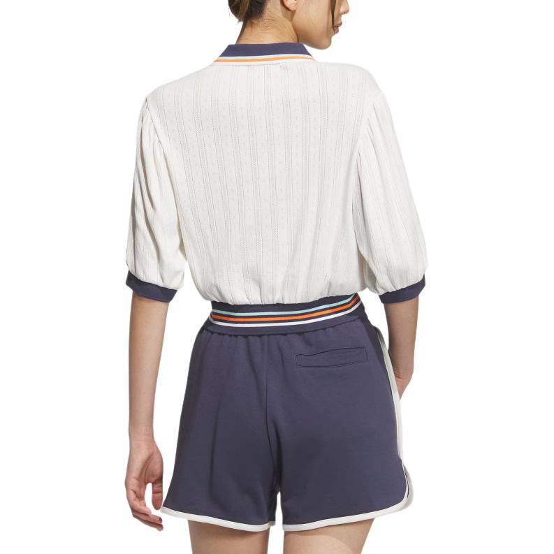 Adidas Originals Retro Camp Graphic Knitted Sports Fashion Versatile Short Sleeve Polo Shirt Women Tops White JM8000