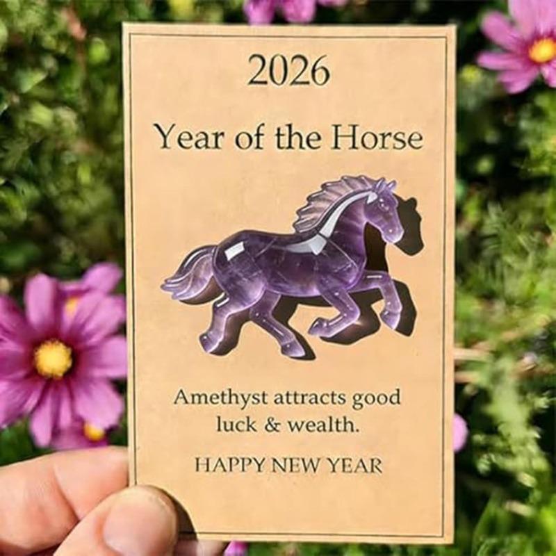 Lucky Crystal Horse a Symbol of Strength New Beginnings 2026, Horse Year Zodiac Blessing Souvenir, Lucky Green Aventurine Horse Figurine with Card