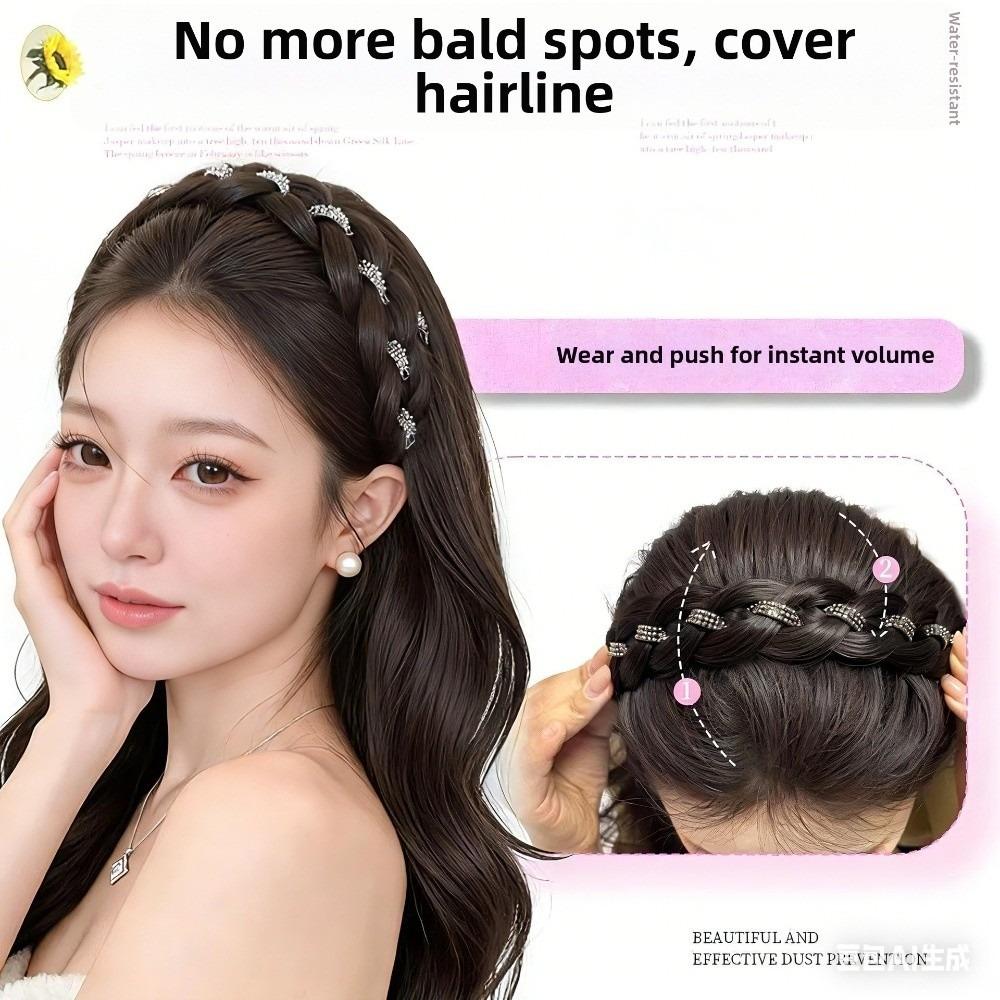 Synthetic Rhinestones Twist Braided Hairband Elegant Fishbone Braids Hair Bands  for Lazy Girls