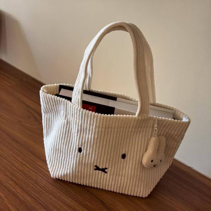 New Miffy Anime Two-Dimensional Corduroy Embroidered Handbag High-Value Cute Girl Heart Commuting Versatile Portable Handbag