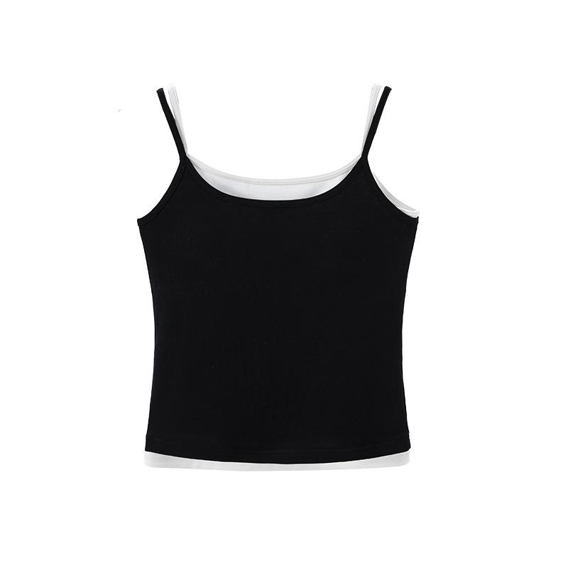 

2026 Women s Color Block Camisole Vest with Built-in Bra Pads and Stylish Back Design M чёрный