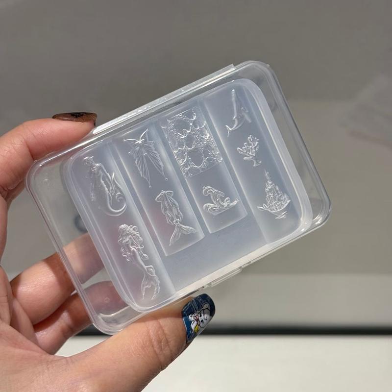 Relief Mermaid Silicone Nail Carving Mold Nail Decorations Nails Diy Design Stereoscopic Stamping Plate Manicure Tools Accessory