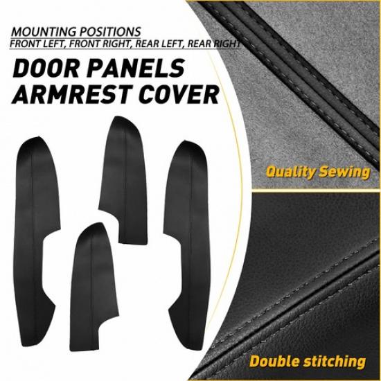 4PCS Black Leather Front Door Panels Armrest Cover For Nissan Rogue 2014-