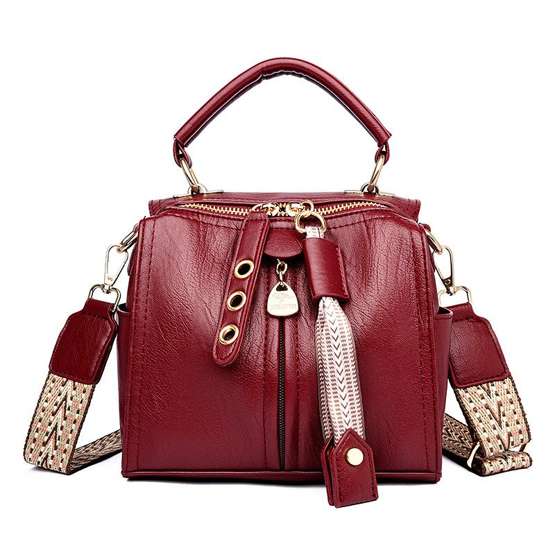 

Ретро женская сумка из мягкой кожи, сумка для мамы среднего возраста, новая простая многосекционная сумка-мессенджер через плечо большой вместимости