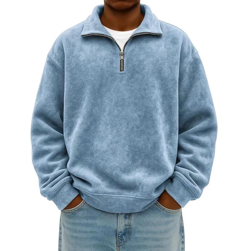 Pánská ležérní mikina podzim zima poloviční zip stojáček sportovní oblečení jednobarevná volná pulovr pánské mikiny