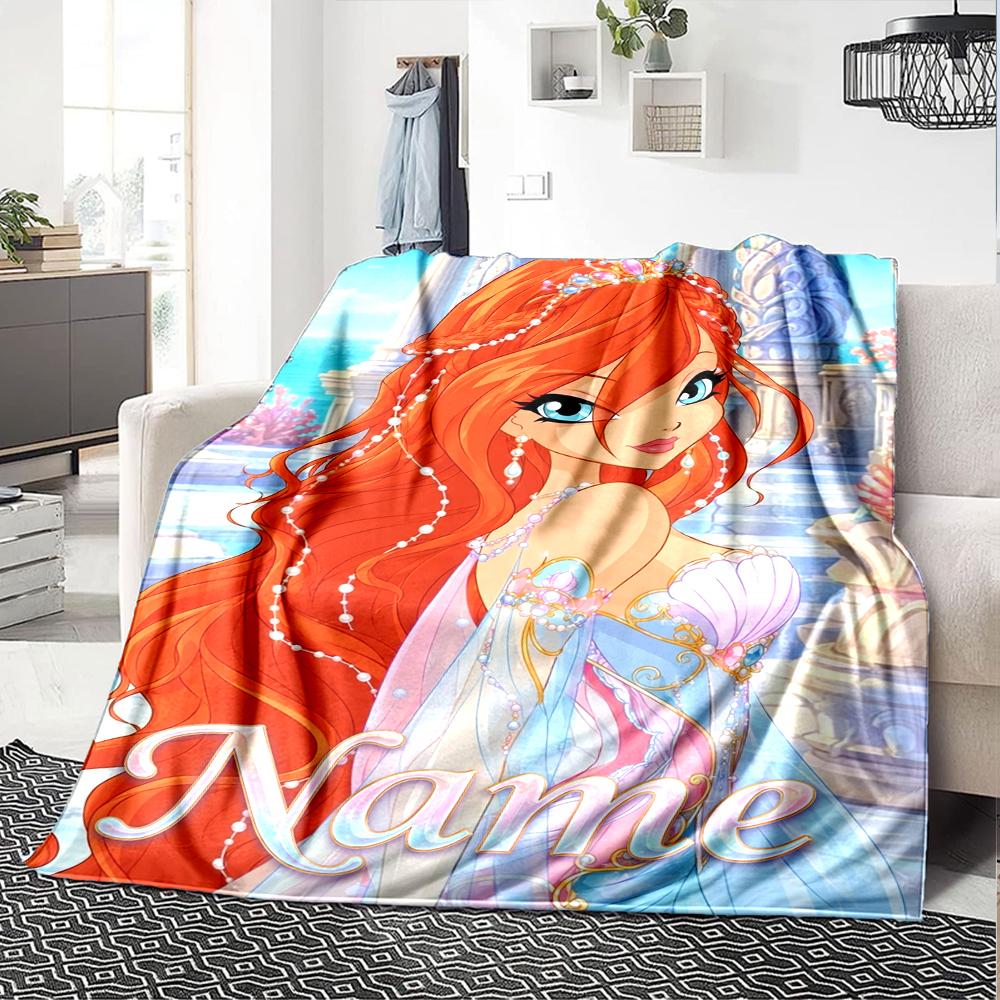 Custom Name Winx Club Theme Printed Blanket Perfect For Couch Bed Travel Outdoor Use Machine Washable Cozy Durable